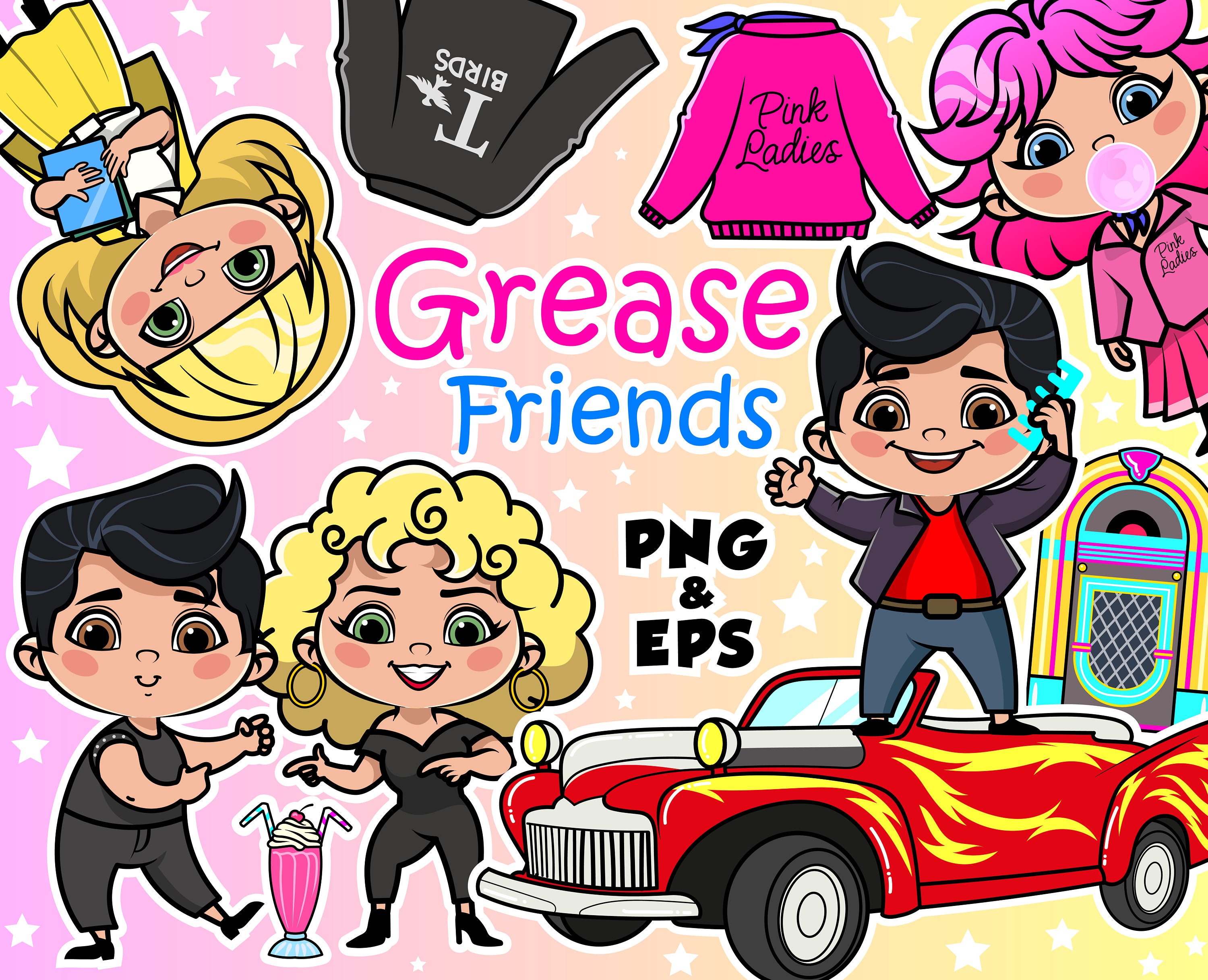 Grease Clipart 50s Retro Clipart Cute Kids Clipart Pink - Etsy UK