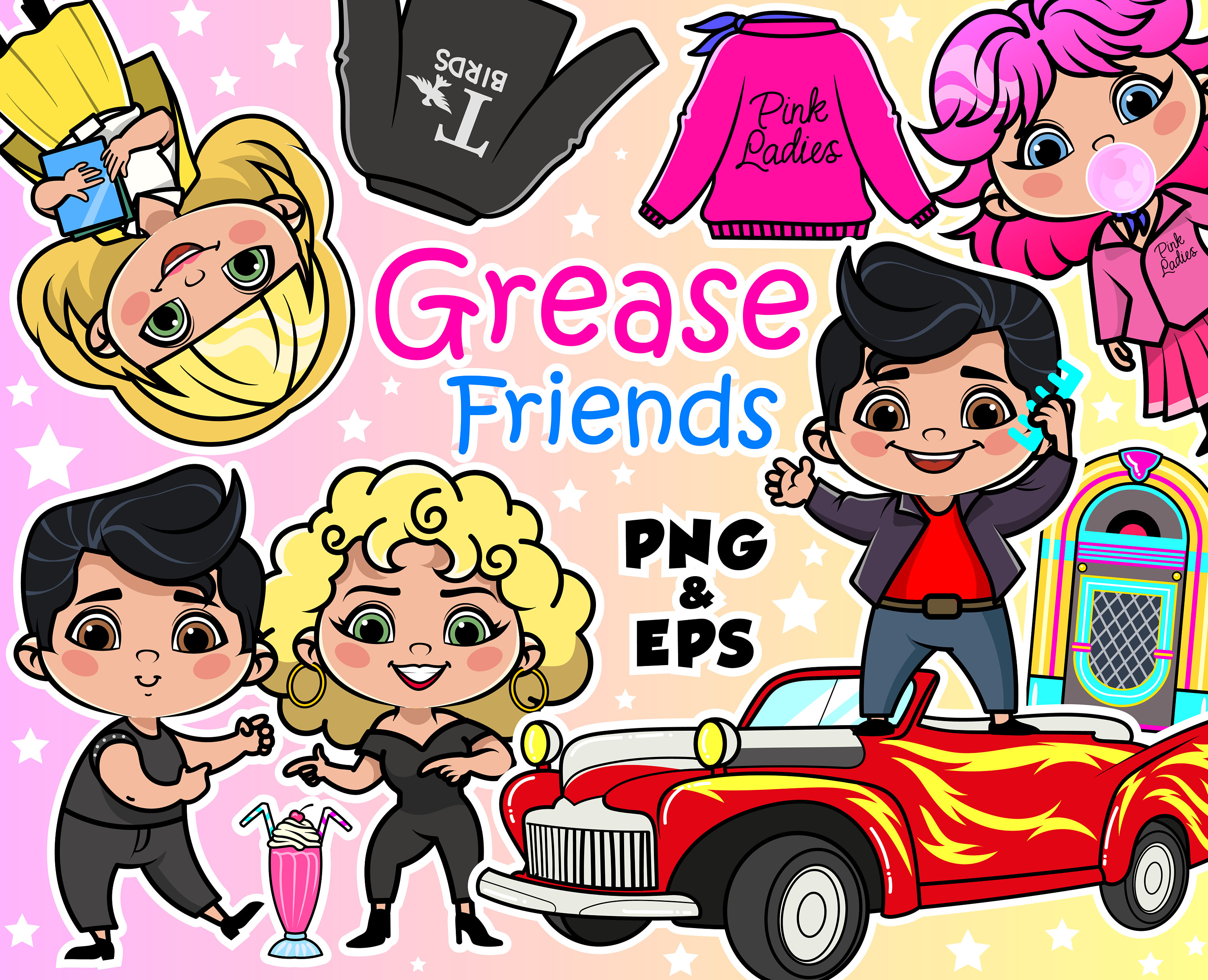 Grease Clipart 50s Retro Clipart Cute Kids Clipart Pink Etsy UK