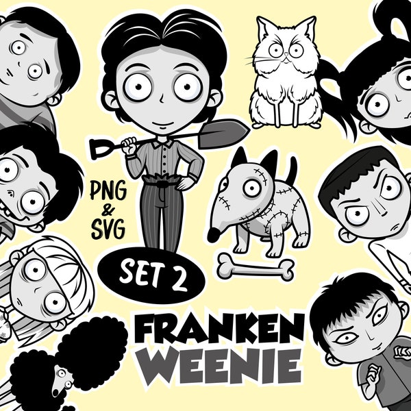 Frankenweenie clipart svg, kids Halloween clipart, cute baby halloween stickers, halloween bundle, Frankenweenie Dog, Victor, Sparky dog