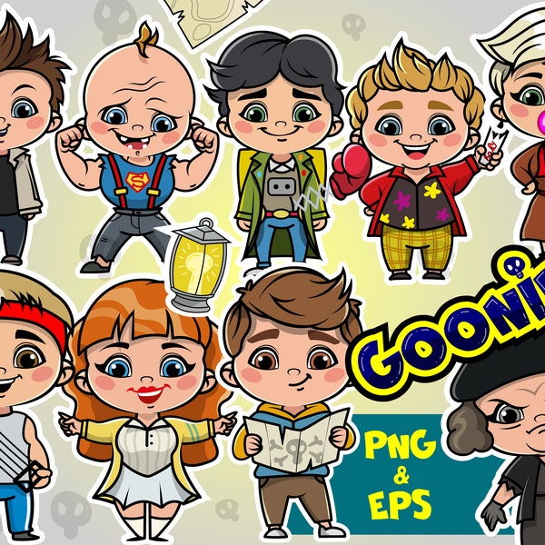 Goonies clipart, Cute kids friends clipart, Cute Goonies movie bundle, Never say die, 80s style, Goonies friends, party Clipart for kids