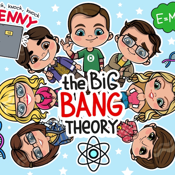 The Big Bang Theory clipart set, Cute friends Clipart, Science Clipart, Sheldon Cooper, Leonard Hofstadter, Penny, Howard, Raj, best friends