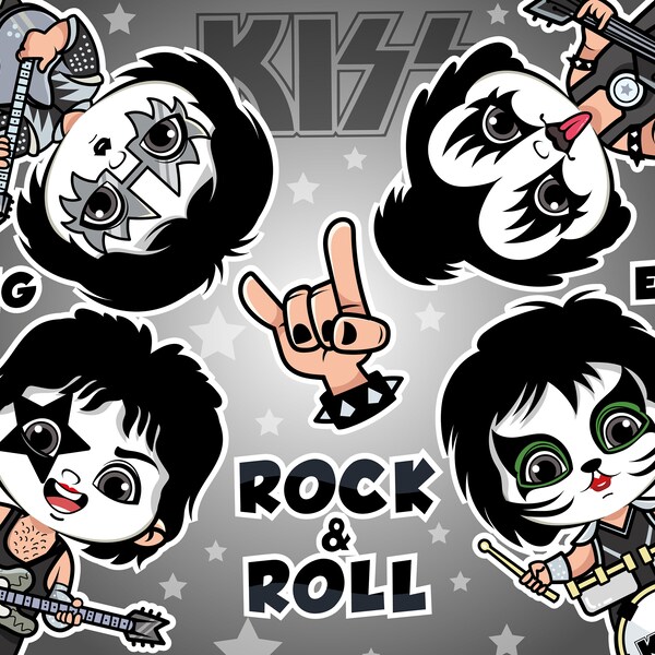 Kiss band clipart, Kiss army Clipart, Cute kids friends clipart, Kiss music bundle, Rock music Clipart, American Rock Band,rock and roll png