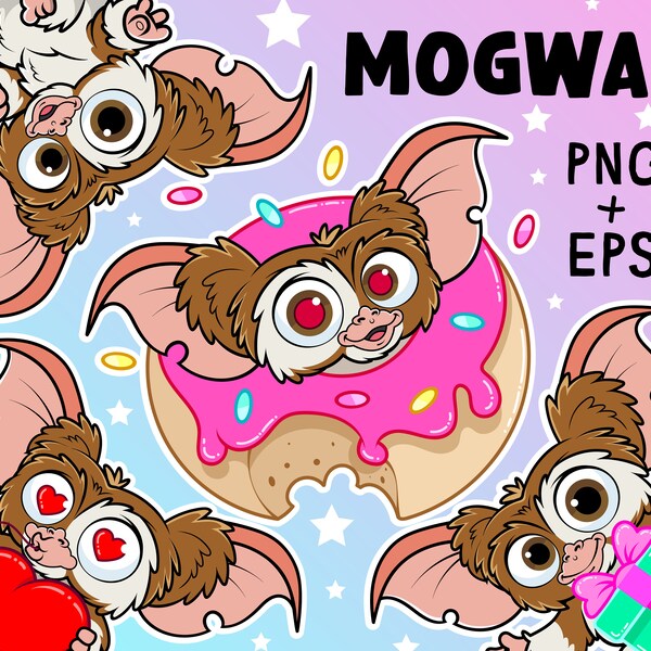 Gremlins Mogwai clipart mignon, Cute Gizmo, personnages pour enfants mignons, paquet Gremlins Monster, lot de films Gremlins, monstre kawaii, fête pour enfants mignons