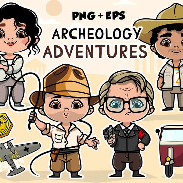 Archeology Adventures Clipart, Cute friends Clipart, best friends bundle,little archaeologist Clipart< Indiana jones and the dial of destiny