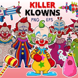 Killer Klowns movie clipart, Killer Klowns from outer space bundle, Horror Movie Klown, Halloween killers png, Halloween movie vintage