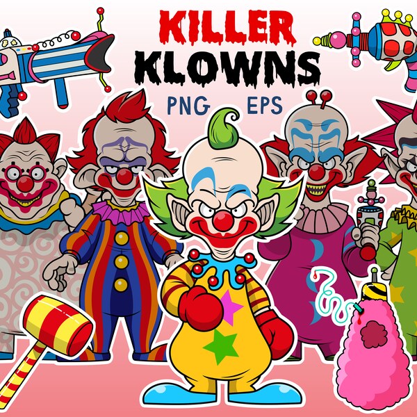 Killer Klowns movie clipart, Killer Klowns from outer space bundle, Horror Movie Klown, Halloween killers png, Halloween movie vintage