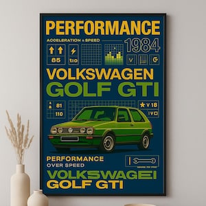 Volkswagen Golf GTI Poster: 1984 MK2 Retro Car Art (Digital Download A1 Size Resizable)