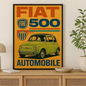 Fiat 500 Retro Poster: Vintage Italian Car Art Print (Digital Download A1 Size)