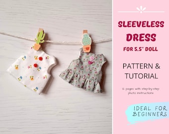Modèle de couture de ROBE SANS MANCHES pour poupée de 5 pouces — DIY Miniature baby doll vêtements, habiller poupée, 5 pouces petite poupée vêtements