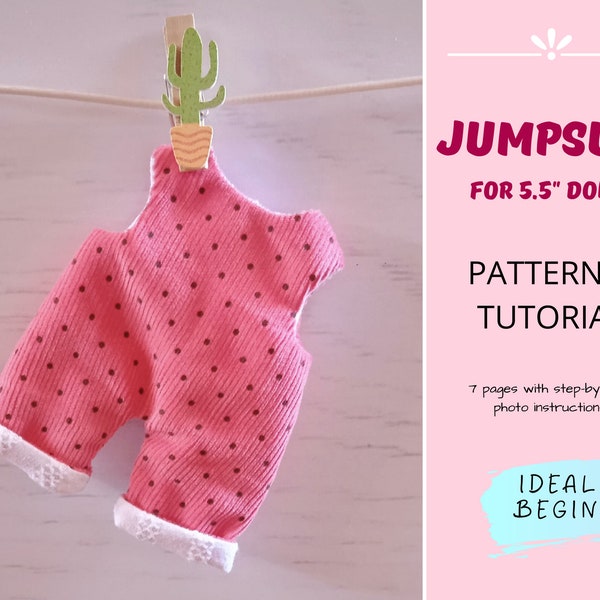 JUMPSUIT-Schnittmuster für 5-Zoll-Puppen – 5-Zoll-Babypuppen-Kleidungsmuster, kleiner Puppenoverall, Miniatur-Kleidungsmuster, Anziehpuppe