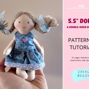 5,5 inch Rag Doll Sewing Pattern — Tiny Cloth Doll Pattern, Baby Doll Pattern, Easy Doll Pattern, Stuffed Doll Pattern, Doll Clothes Pattern