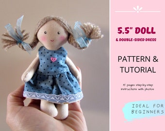 5,5 inch Rag Doll Sewing Pattern — Tiny Cloth Doll Pattern, Baby Doll Pattern, Easy Doll Pattern, Stuffed Doll Pattern, Doll Clothes Pattern