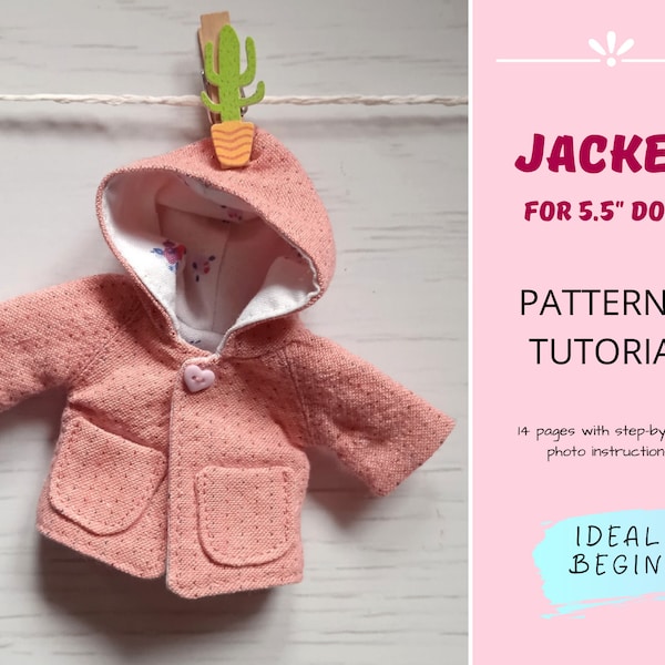 JACKET Sewing Pattern for 5 inch Doll — 5" Doll clothes pattern, Tiny Jacket clothes pattern, Miniature clothing pattern, Dress up baby doll