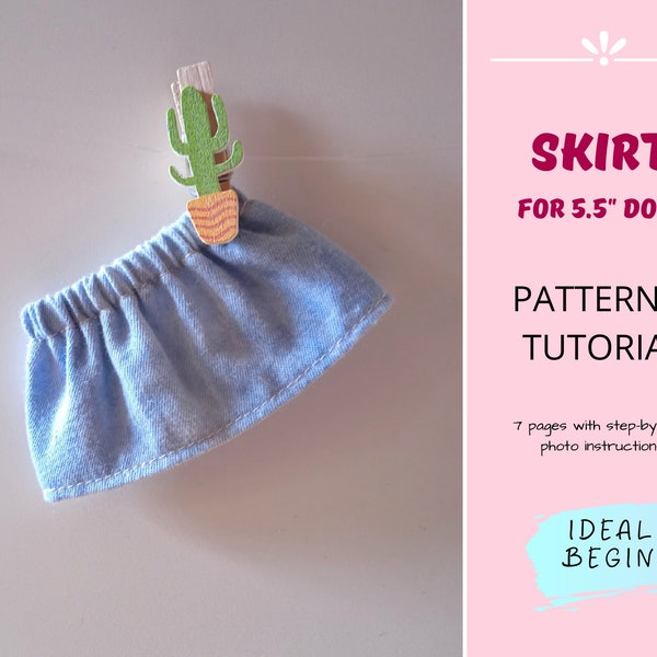 SKIRT Sewing Pattern for 5 inch Doll — DIY Miniature baby doll clothes, 5" Dress up doll pattern, 5 inch tiny doll clothes pattern