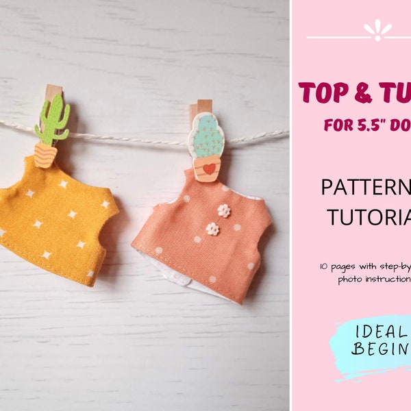TOP & TUNIC Sewing Pattern for 5 inch Doll — 5 inch Doll clothes pattern, Tiny doll clothes pattern, Miniature clothing pattern Baby doll 5"