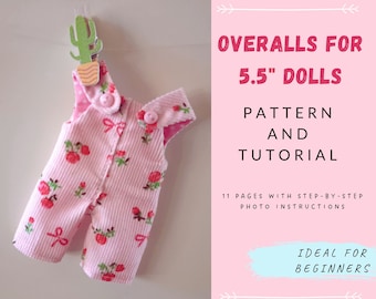 OVERALLS Sewing Pattern for 5 inch Doll — 5 inch Baby doll clothes pattern, Tiny doll overalls, Miniature clothing pattern, Dress up doll