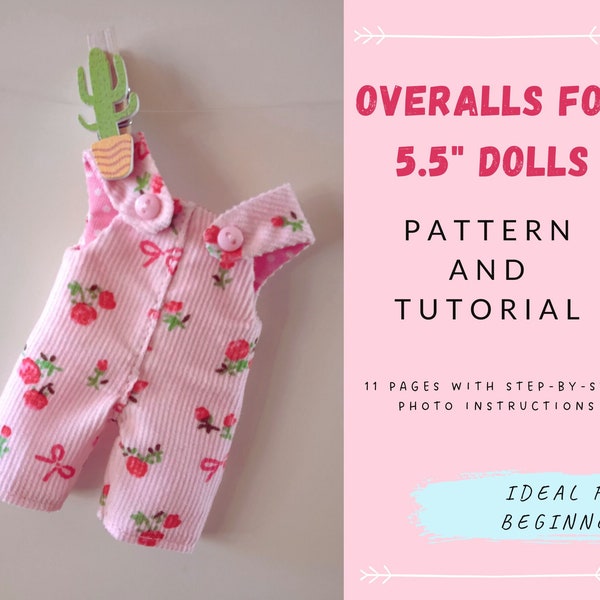 OVERALLS Sewing Pattern for 5 inch Doll — 5 inch Baby doll clothes pattern, Tiny doll overalls, Miniature clothing pattern, Dress up doll