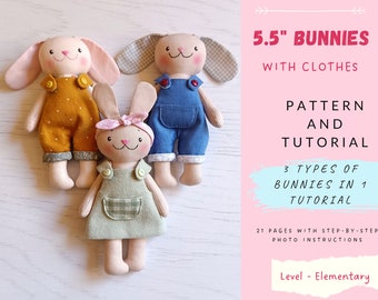 5,5 inch Bunny rag doll Sewing Pattern, Tiny Bunny Pattern, Baby Pocket Bunny Pattern, Easy Pattern, Soft Doll Pattern, Doll Clothes Pattern