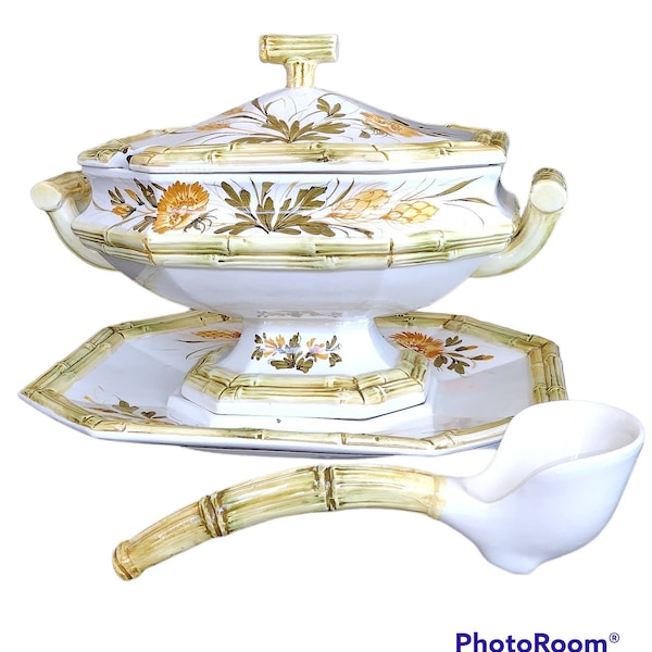 SOLD! Do not purchase Vintage Italian Bamboo style tureen 3 piece set