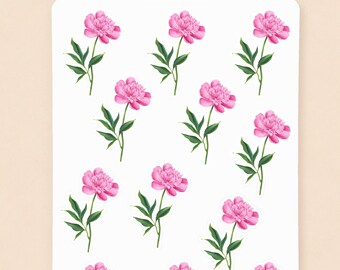 Peony flower sticker sheet
