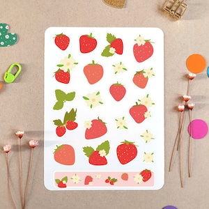 Foglio di adesivi fragole per bullet journal, adesivi con frutta carina per progetti fai da te