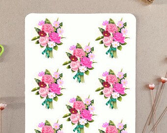 Rose and cosmos flower bouquet - Botanical Journaling Stickers