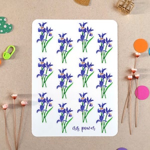 Stickervel Irisbloem, paarse bruiloft envelopstickers, botanische stickers voor dagboek, dagboek, notitieboekje, plakboek, boju