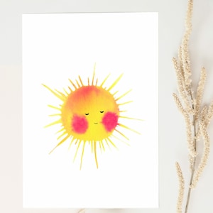 Tarjeta de felicitación con un sol feliz, tarjeta soleada kawaii