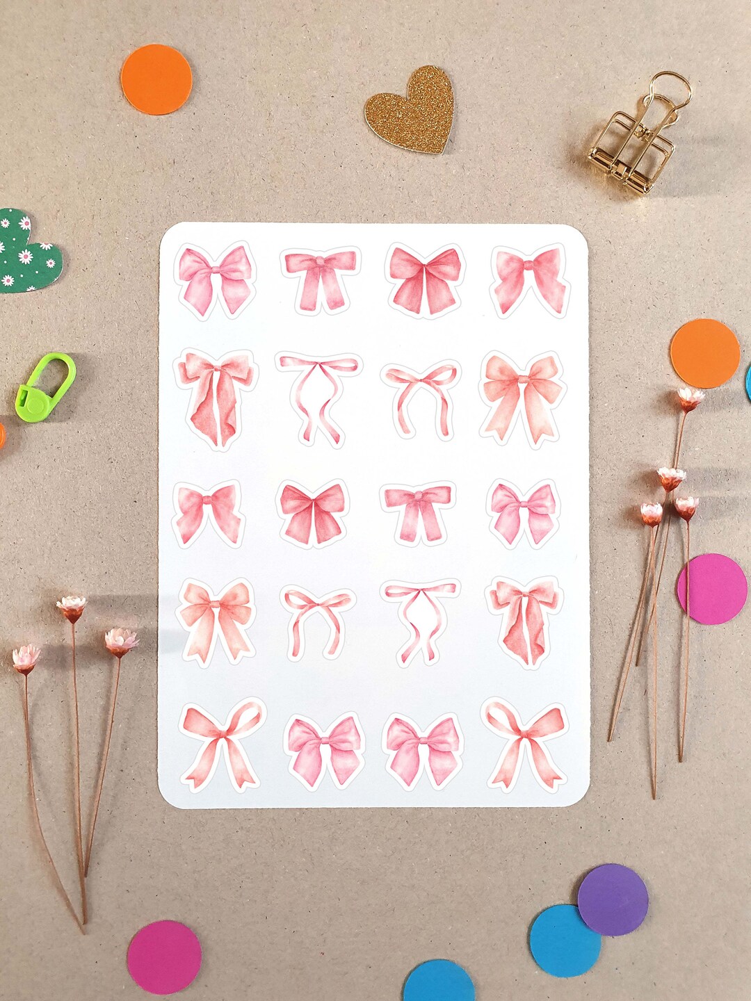 Bow Sticker Sheets, Pastel Pink Cute Bow - Etsy