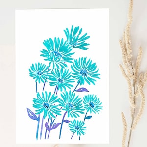 Biglietto di auguri Aster, biglietto con illustrazione di fiori blu