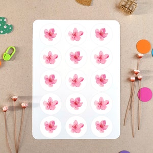 Runde Aufkleber mit Kirschblumen, Sakura-Umschlag Aufkleber, rosa Blumenpapieraufkleber