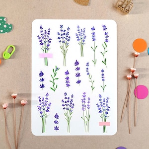Lavendel Stickerbogen, Bullet Journal Sticker mit Lavendel