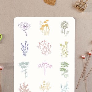 Botanische Blumen Stickerbogen, Wilde und medizinische Blumen Stickerbogen