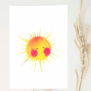 Smiling Sun Watercolor Greeting Card, Joyful Note Card