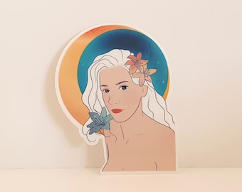 Woman Power Art Nouveau Sticker, Moon Child Decorative Sticker