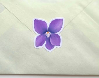 Violet Flower Paper Sticker Sheet – Hand-Painted Botanical Journaling Stickers