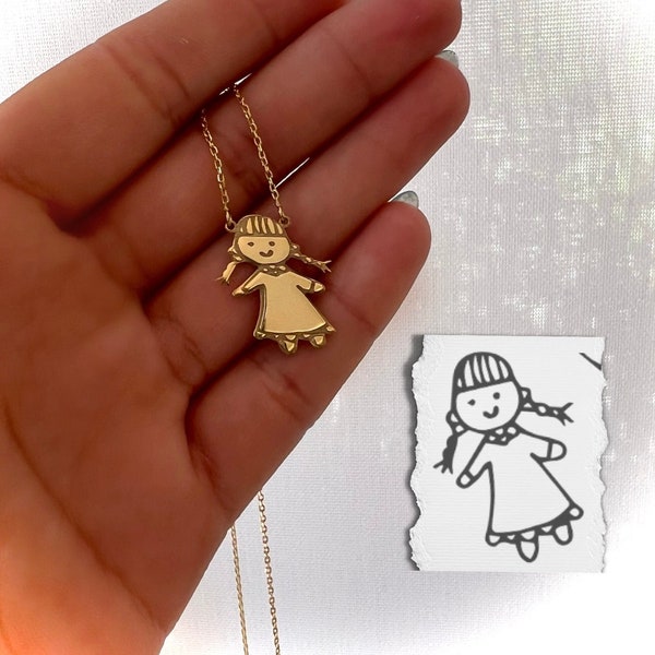 Drawing Necklace, Kids Drawing, Memorial Necklace, Children Artwork Necklace, Mother Gift, Drawing Jewelry, Child Artwork, Customize Art