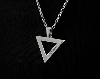 925 Sterling Silver Engraved Necklace, Triangle Necklace For Men, Men's Jewelry, Trinity Pendant, Gift For Him, 18K Gold, Men's Necklace