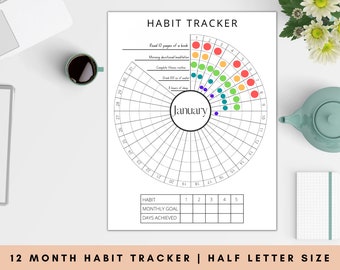 Half Letter Sized Monthly Habit Tracker | Habit Tracker Journal | Habit Tracker Spreadsheet Calendar | Daily Habit Tracker Daily Chart |
