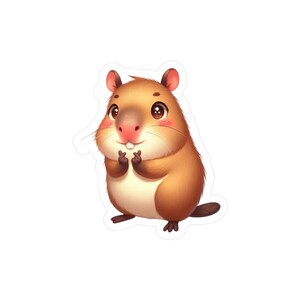 May include: A sticker featuring a cartoon groundhog with brown fur, a pink nose, and rosy cheeks. The groundhog has large, expressive eyes and is holding its paws together in a gesture of affection. The sticker is on a white background.