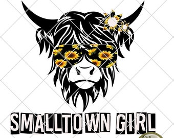 Highland Cows PNG //Smalltown Girl Design//Sublimation Design//PNG//Sunflowers//Floral//Digital Download//Instant Download//Lyrics PNG//Cows