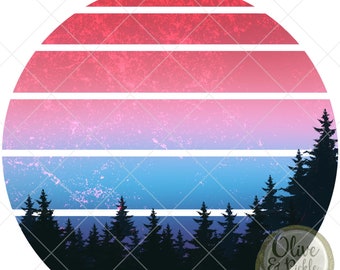 Diseño retro//Imagen de fondo//Bosque//Diseños de sublimación//Diseño transparente//Clip Art//Descarga instantánea//Descarga digital//PNG//Camisas