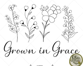 Religious Design//God//Faith PNG//Sublimation Design//PNG//Christian Images//Digital Download//Instant Download//Grown In Grace//Flowers PNG