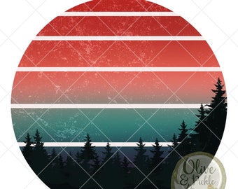 Diseño retro//Imagen de fondo//Bosque//Diseños de sublimación//Diseño transparente//Clip Art//Descarga instantánea//Descarga digital//PNG//Camisas