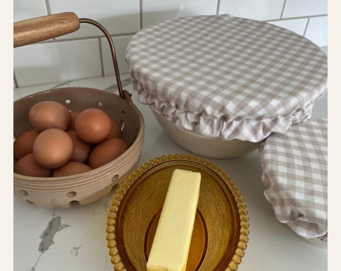 Bread Proofing Cover Reusable Sourdough Bowl Cover for Zero Waste Kitchen Storage Ticking Jar Cover for Kombucha Gingham Dough Rising Cover