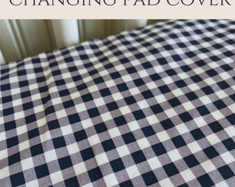 Navy Gingham Check Changing Pad Cover Gift for Baby Shower Gender Neutral Nursery Decor Custom Sizing Available for Infant Bedding Decor