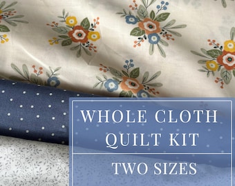 Baby Blue Floral Quilt Kit for Beginner Whole Cloth Quilt Kit for Baby Shower Gift Nursery Blanket Play Mat for Baby Toddler Throw Quilt