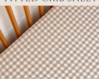 Khaki Gingham Crib Sheet Tan Check Changing Pad Cover Gender Buffalo Plaid Gender Neutral Bedding Mini Sheet Baby Nursery Gift for Shower