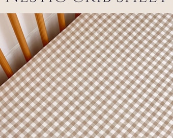 Khaki Check Nestig Crib Sheet Gift for Baby Shower Gift Baby Girl Taupe Gingham Bedding Gender Neutral Baby Mini Sheet Cottage Core Nursery