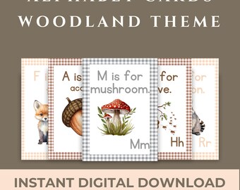 ABC Flashcard Woodland Theme Kindergarten Alphabet Card Preschool Flashcard Instant Digital Download Alphabet Classroom Decor for Preschool